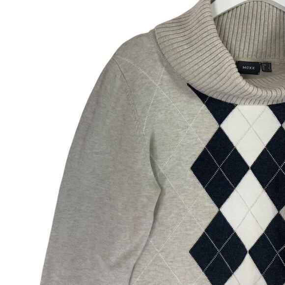 MEXX Gray Argyle Cowl Neck Pullover cotton  Sweater beige Women size large - Picture 10 of 13